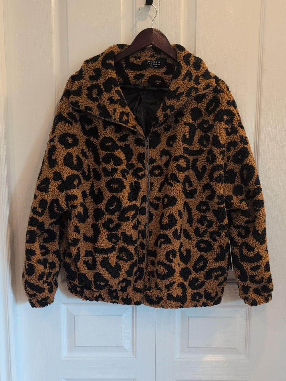 Brunette The Label Full Zip Sherpa Brown Leopard